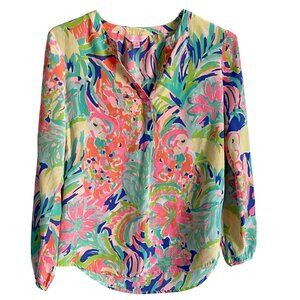 Lilly Pulitzer Colorful Long Sleeve Silk Women's XS